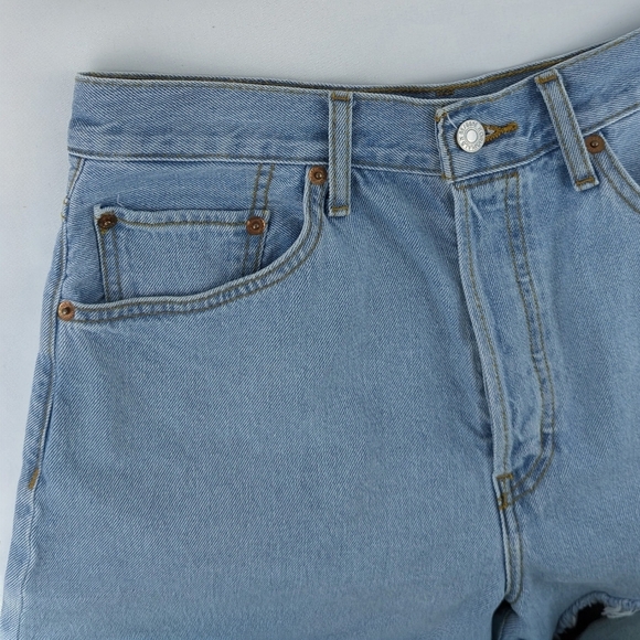 Re/Done Denim Shorts Raw Hem High Rise Button Fly Cut Off Airy Indigo 28 NWOT - Picture 12 of 14